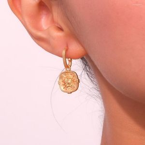 Dangle Earrings Vintage Sun Square Drop18K Gold Plated 925 Silver Ear Needle Hypoallergenic Trendy Women's 2023