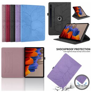 PU Leather Wallet Tablet Cases For Samsung Table S9 S8 S7 Fashion Lucky Tree Imprint Trees Flip Cover Card Slot Shockproof Holder Kickstand Tablet Bag Pouch