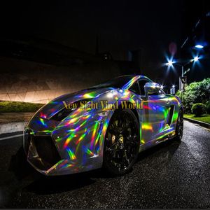 Hochwertige 3 Schichten Regenbogen Chrom Silber Holographic Vinyl Wrap Decal Blase für Autoverpackung Film309m