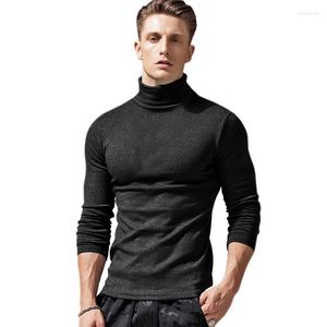 Herr t-skjortor 2023 Autumn and Winter High Collar Base Broadcloth Male Cotton Polyester Long Sleeve T-shirt Top