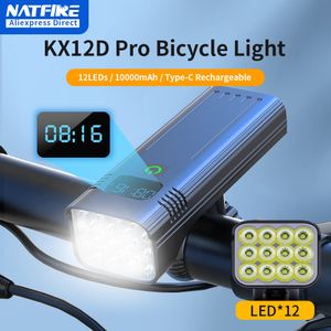 Cykelbelysning Natfire 12 LED -lampan 4800 Lumen USB C Uppladdningsbar aluminium MTB BICYCLE 10000MAH POWER BANK Huvudljus 6 till 230815