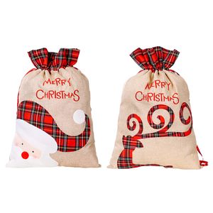 Dekoracje świąteczne pościel Święty Mikołaj 55*38CM Świąteczna torba na prezent na czerwoną kratę sznurka torby festiwalowe dekoracja imprezowa torba prezentowa Oceanowa wysyłka Q474