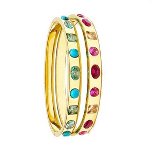 Bangle Gold Color 2023 Summer Fashion Madeny Women Jewelry Pink Light Blue Geometric Cz