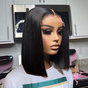 Straight Bob Hair Wig Human Hair Lace Frontal Wig 180%density Pre Plucked 13x4 Transparent Lace Front Wigs Remy Short 4x4 Lace Closure Wigs