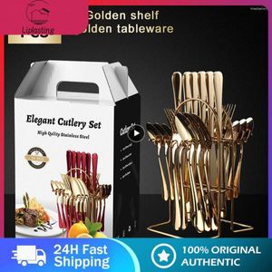 Dinnerware Sets Polishing Process Round Tableware Set Shelf Easy Cleaning Knife Fork Spoon One-piece Design Kitchen Gadgets
