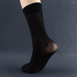 Mulheres meias respiráveis ​​estilo coreano transparente letra preta impressão de meias japonesas de meias de seda de nylon de joelho alto