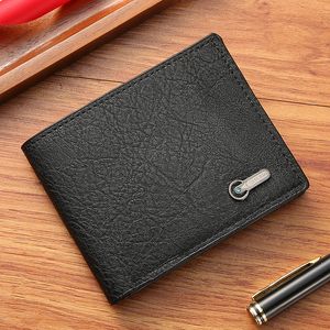 10pcs Wallets Men PU Retro Plain Two Foldable Business Short Credit Card Holder Mix Color