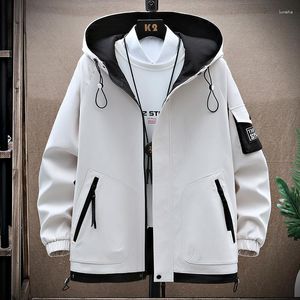 Men's Jackets Casual Zipper Windbreaker Spring Autumn Solid Color Hooded Jacquard Coat Youth Outwear Loose Tops Clothing