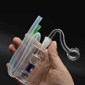 Mit Doppelmatrix perc10mm weiblicher Glasölbrenner Bong Wasserrohre dicke Pyrex -Recycler -Abfüllwasser Bong mit Silikonrohr und Öltopf zum Rauchen billigsten