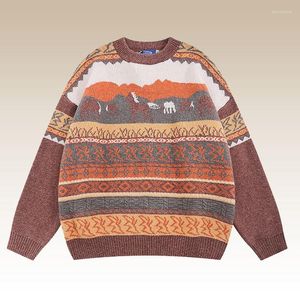 Erkek Sweaters Sıradan Örgü Giyim Baskı Knitte Sweater Erkekler O boyun boyun uzun kolu sonbahar kontrast renk dikiş Sokak kıyafetleri