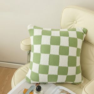 Kudde Case Checkerboard Plaid Plush Cushion Cover Sticked Car Soffa Throw Pillow Cover Short Fleece Pillow Case Cushion For Soffa Bed Decor 230815