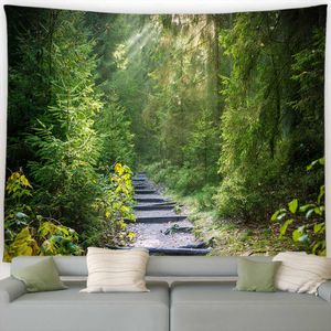 Tapestries Forest Landscape Tapestry Waterfall Tropical Plants Spring Trees Nature Scenery Garden Wall Hanging Home Living Room Dorm Decor