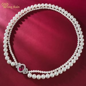 Pendant Necklaces Vintage 100 925 Sterling Silver Pearl Ruby Gemstone Double Deck Necklace For Women Fine Jewelry Wedding Gifts Wholesale 230816