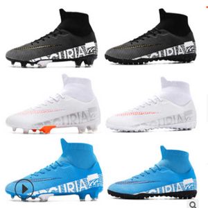 Herren Womens High Top Football Shoes Professional TF AG Fußballstiefel Jugendliche bequeme Trainingschuhe Schwarz Weiß Blau