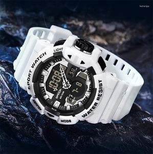 Wristwatches Sanda 3129 Fashion TPU Strap Waterproof LED Luminous Digital Analog Display Outdoor Sports Men Chronograph Alarm Watch