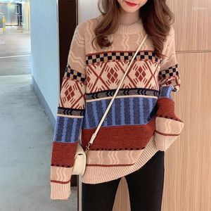 Frauenpullover Vintage Print Frauen Stricker Sweater Chic Sweet Lazy Wind Y2K Pullovers Herbst Winter Koreaner loser All-Match-Tops