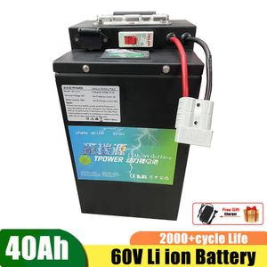 60V Lithium Ion Battery 60V 40Ah Li-ion with BMS for 3500S 3000W E-bike Scooter Bicycle Boat Lawn Mower EV + 5A Charger