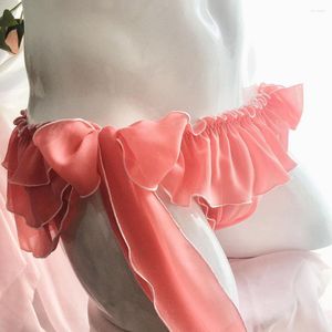 Underpants Sissy Lingerie Men Shiny Satin Briefs Ruffled Bloomer Tiered Skirted Panties Underwear Buttocks Hollow Thong Gay Temptatio