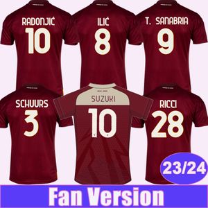 23 24 Torino FC Ricci Mens Futbol Formaları Singo T. Sanabria Ilic Pellegri Zima Buongiorno Home Sınırlı Üretim Futbol Gömlekleri