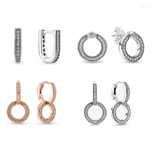 Stud Earrings LR U Pin Shaped Pan-Style 925 Sterling Silver Ring For Women Piercing Ear Love Heart Earring Fine Jewelry Gift