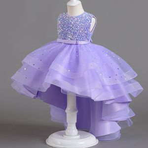 Rote weiße Blumenkleider Gürtel Perle Prinzessin Brautjungfer Mädchen Ballkleid Pailletten Bow ärmellose Mädchen Festzug Kleid Kinder Kommunionkleider 403