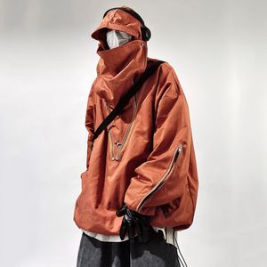 Herrjackor Fashion Techwear Hooded Cargo Coat Dragkedja fickor Pullover Jacket Hip Hop Harajuku Streetwear Overdized Man 230815