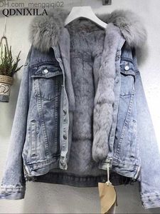 Women's Down Parkas 2023 Spring/Winter Women's Denim Jacket Bomber With Fur Collar Women's Cold Jacket Thick Jacket Warm Korean Chic Retro Pilot Jacket Z230817