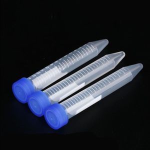 Tubos de centrífuga de plástico transparente, 15ml, fundo cônico, marcas graduadas, com tampa de parafuso azul sem levedas marcas graduadas KUTAP