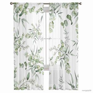 Cortina de verão folhas aquarela tule pura cortina para sala estar adultos criança quarto cortinas decoração da cozinha