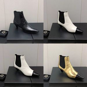 2023 Designer Luxury Socket Pointed Ankle Boots Womens 100% Leather Outdoor Party Breattable Pure Color Fashion Boot Lady Sexy Chunky Heels Comfort Shoes Size 35- 40