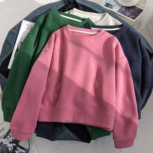 Kvinnors hoodies kvinnor vår höst tunn o-hals långärmad solid pullover toppar koreansk stil mode lös casual tröja kvinnlig