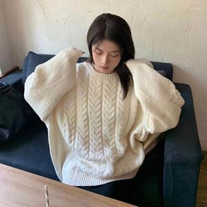 Kobiety swetry jesienne zimowe solidne pokręcone leniwy sweter luźne O-Neck Pullover Knitwear Top Women Mash Mash