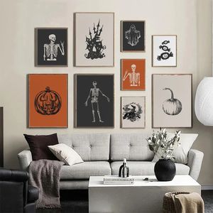 Svart skelett affisch magisk godis canvas målning abstrakt halloween konsttryck nordisk mysterium häxa vägg bild rum hem dekor wo6