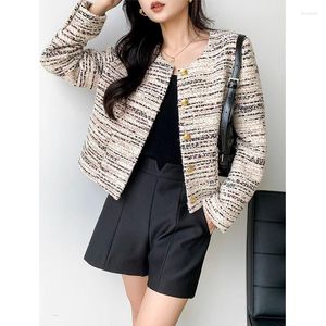 Kvinnorjackor Autumn Winter French Single Breasted Luxury Chic Tweed Woolen Coat Retro kostym Jacket Top Office Outwear
