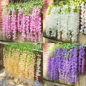 Dekorativa blommor 12st Wisteria Artificial String Silk Flower Hanging Wreath Party Garden Bakgrund Hem Bröllopsdekoration Fake Garland