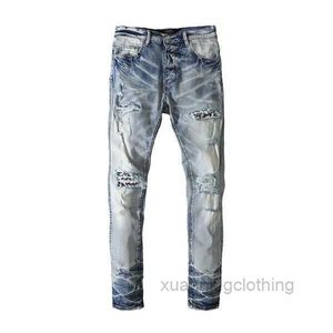 Jeans maschile strappato motocicletta classico in stile jogger in stile jogger vecchia dipinta a mano da donna intrecciata per fare pantaloni sciolti in cotone slim alla moda 4q0c