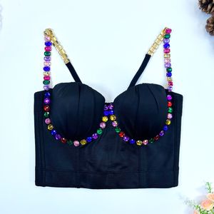 Women's Tanks Summer Women Push Up Bustier Bra Sexy Backless Slim Cropped Top Luxury Diamonds Camisole Fashion Night Club Party Y3056