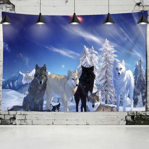 Tapestries Wolf Gaze Tapestry Snow Black White Wolf Tapestry Wall Hanging Backdrop Hippie Wall Carpets Decor Table Cloth