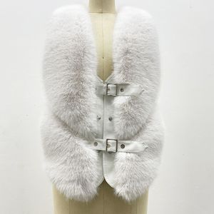 2023 Winter Fluffy Faux Fou Fur Vest 여성 크롭 탑스 고급 민소매 ​​여성 재킷 따뜻한 가짜 모피 코트 조끼