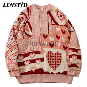 Men's Sweaters Autumn Men Knitted Jumper Sweaters Hip Hop Heart Color Block Knitwear Streetwear Harajuku Loose Casual Pullover Knit Clothing J230806