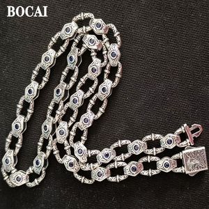 Pendanthalsband Bocai S925 Sterling Silver Necklace For Men Women 2023 Fashion Eternal Vine Flat Horseshoe Chain Blue Zircon Argentum Jewelry 230816
