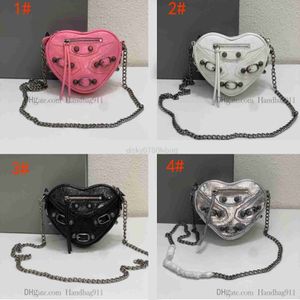 B bag 2023 Designer Le Cagole Heart Shaped Shoulder Bags Bright Calf Leather Motorcycle Style Cross Body Silver Hardware Rivet Handbags Valentine's Day Gift Purs