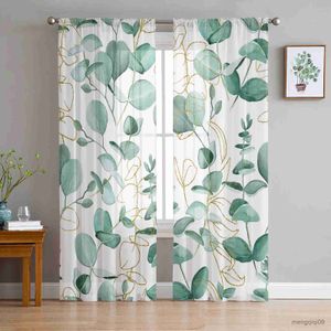Curtain Summer Plants Leaves Tulle Curtains for Living Room Bedroom Decoration Chiffon Sheer Kitchen Window Curtain Drapes R230816