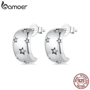 Charm 925 Sterling Silver Half-circle Star Stud Earrings Platinum Plated Zircon Earrings for Women Fine Jewelry BSE884 230815