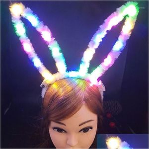 パーティーデコレーション10pcs 18.5cm LED Fluffy Long Ears Headband Women girls Light Up Hair Accessories Haloween Rave Suppl