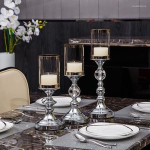 Candle Holders European-style Dining Table Holder Home Decor Living Room Decoration Candlelight Dinner Crystal Metal