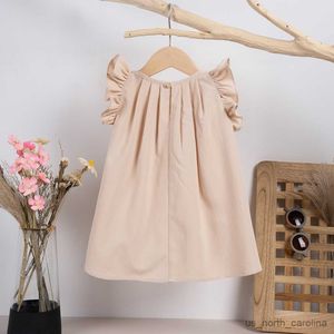 Girl's Dresses Baby Girls Keyhole Dress Ruffle Trim Plicated Dress Casual Solid Color Kids Summer Clothes Cheap R230816