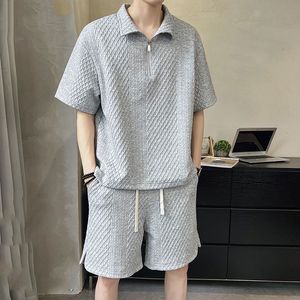 Mensu -trajes de verão masculino casual terno casual de alta qualidade halfzipper lapela camise