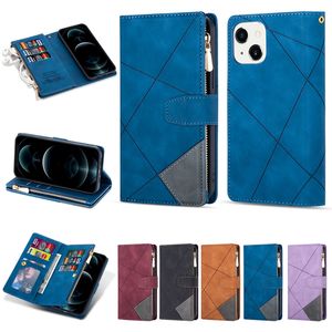 Zipper Multifunctional Leather Wallet Cases For Iphone 15 Plus 14 13 Pro Max 12 11 XS X 8 7 6 Plus Hybrid Hit Color Business Magnetic ID Card Slot Holder Book Flip Cover