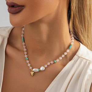 Collane a sospensione Trendy Simple Ladies Party Gifts Creative Natural Stone Catena di rame 2023 Collana cardiaca per donne gioielli all'ingrosso